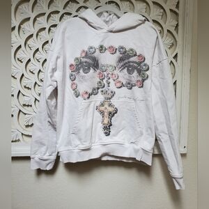 Wicked Attire Visionary Distressed White Hoodie Size Large